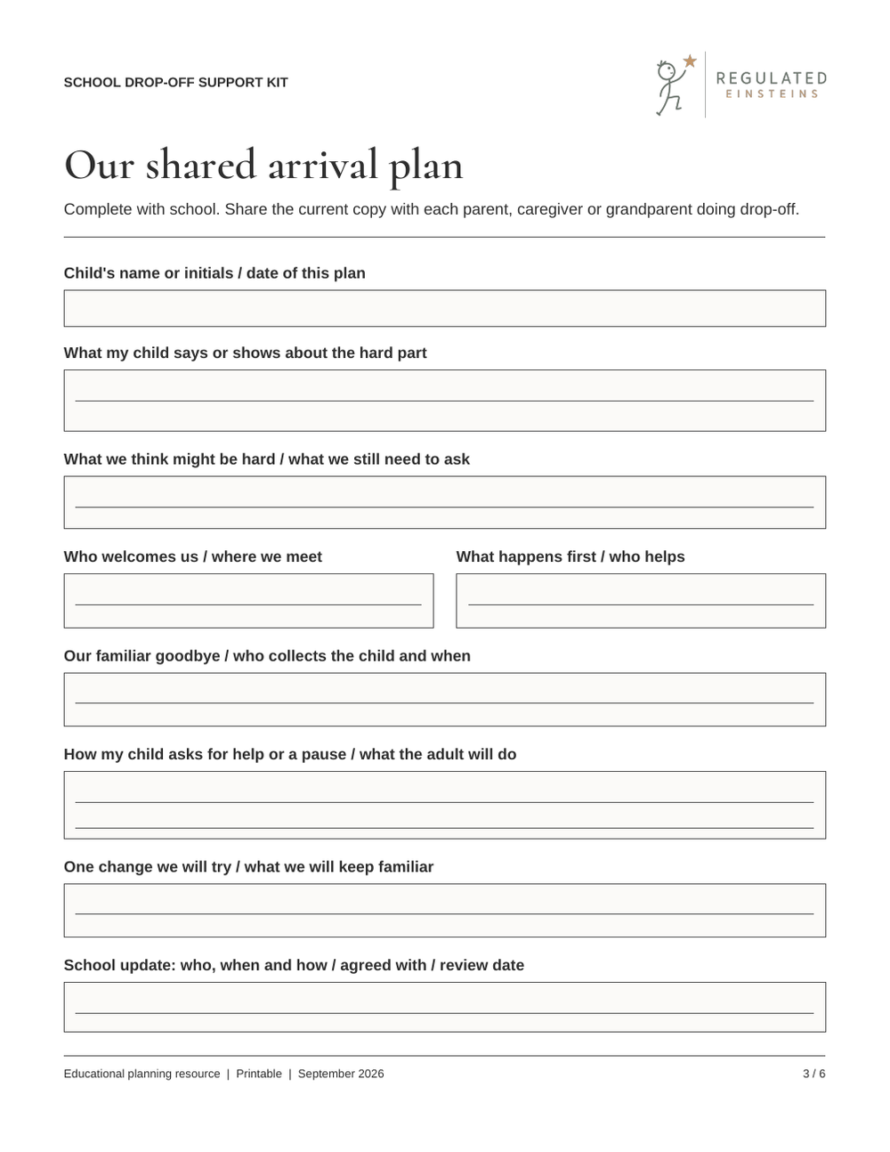 Page 3 of School Drop-Off Support Kit: Our shared arrival plan