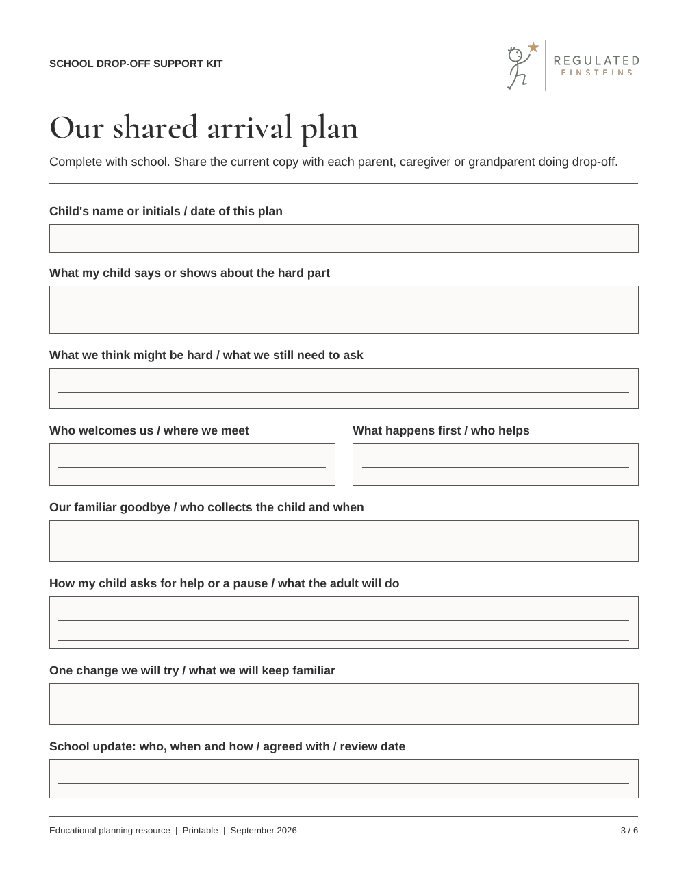Page 3 of School Drop-Off Support Kit: Our shared arrival plan