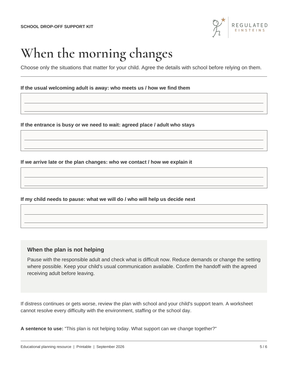 Page 5 of School Drop-Off Support Kit: When the morning changes
