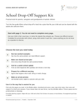 Opening page of School Drop-Off Support Kit, showing the quick start and included tools