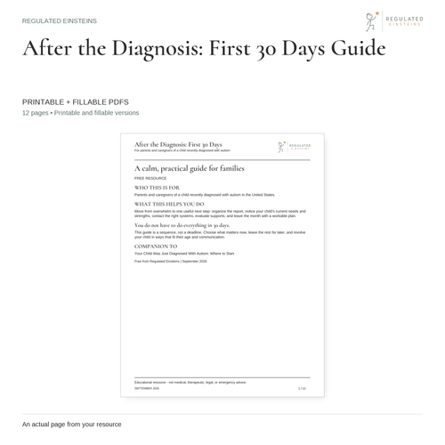 After the Diagnosis: First 30 Days Guide - printable and fillable PDFs, showing the actual opening page