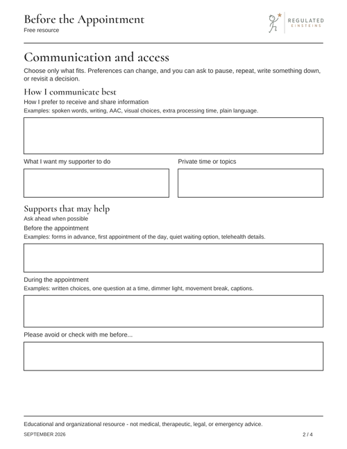 Page 2 of Before the Appointment: Communication and access