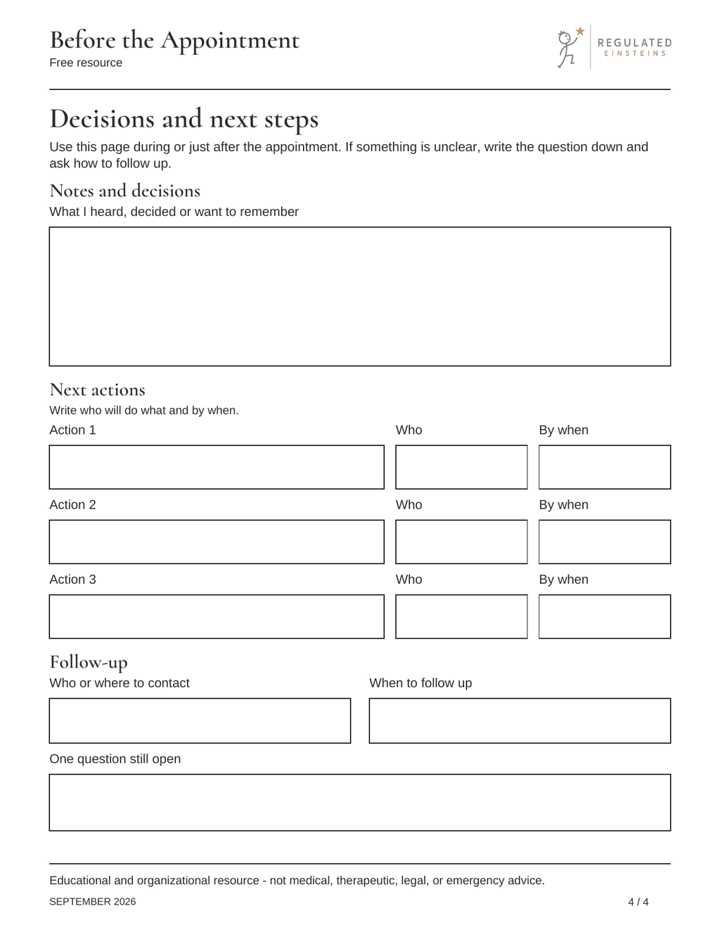 Page 4 of Before the Appointment: Decisions and next steps