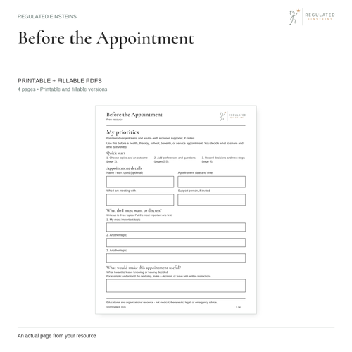 Before the Appointment - printable and fillable PDFs, showing the actual opening page