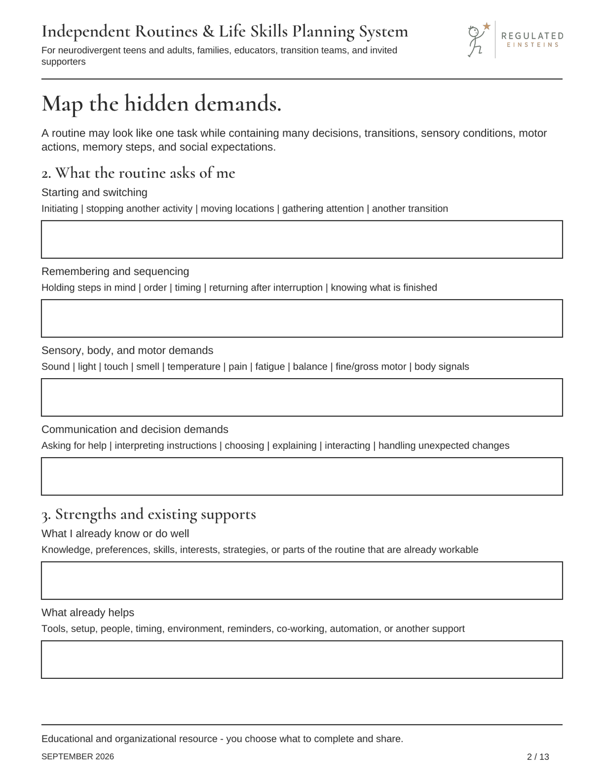 Page 2 of Independent Routines & Life Skills Planning System: Map the hidden demands.