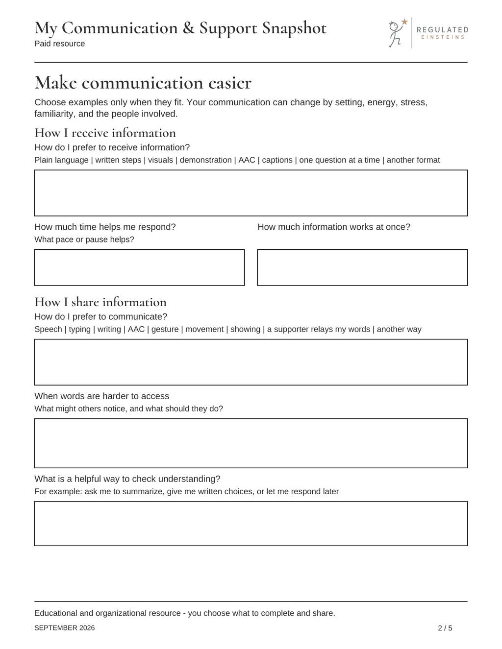 Page 2 of My Communication & Support Snapshot: Make communication easier