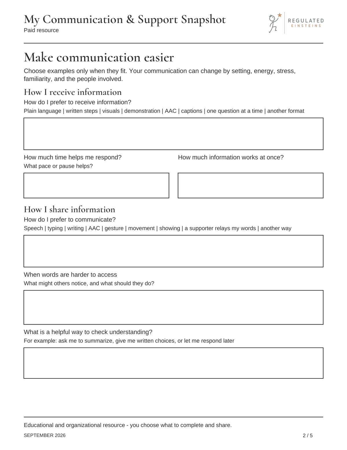 Page 2 of My Communication & Support Snapshot: Make communication easier