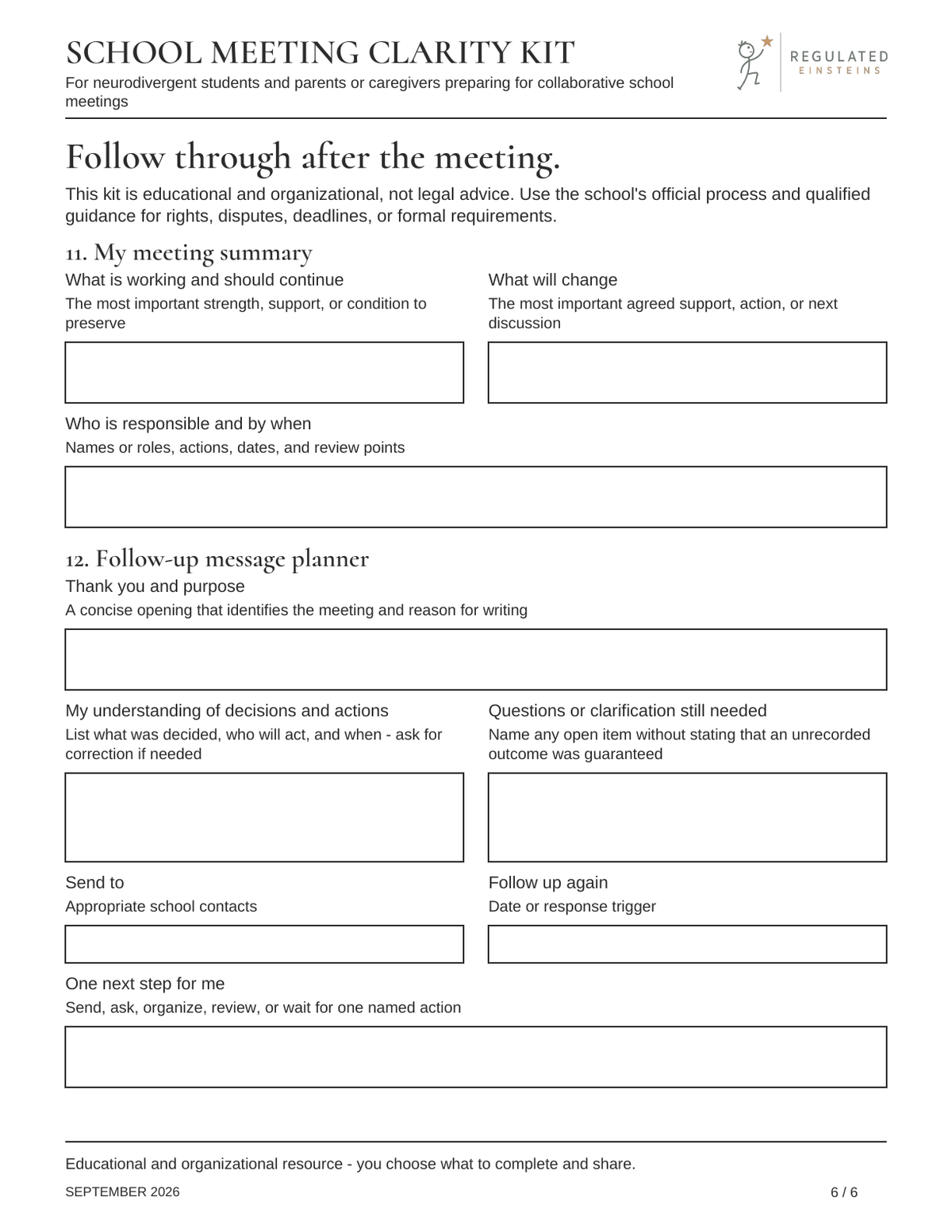 Page 6 of School Meeting Clarity Kit: Follow through after the meeting.