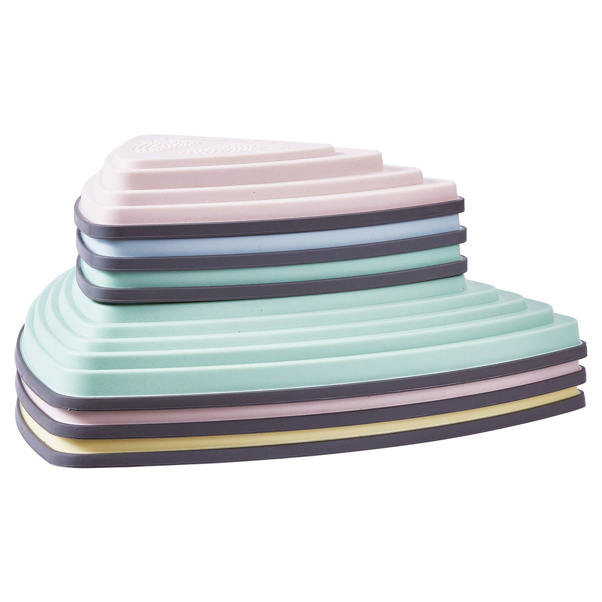 Six pastel balance stepping stones stacked together for compact storage.